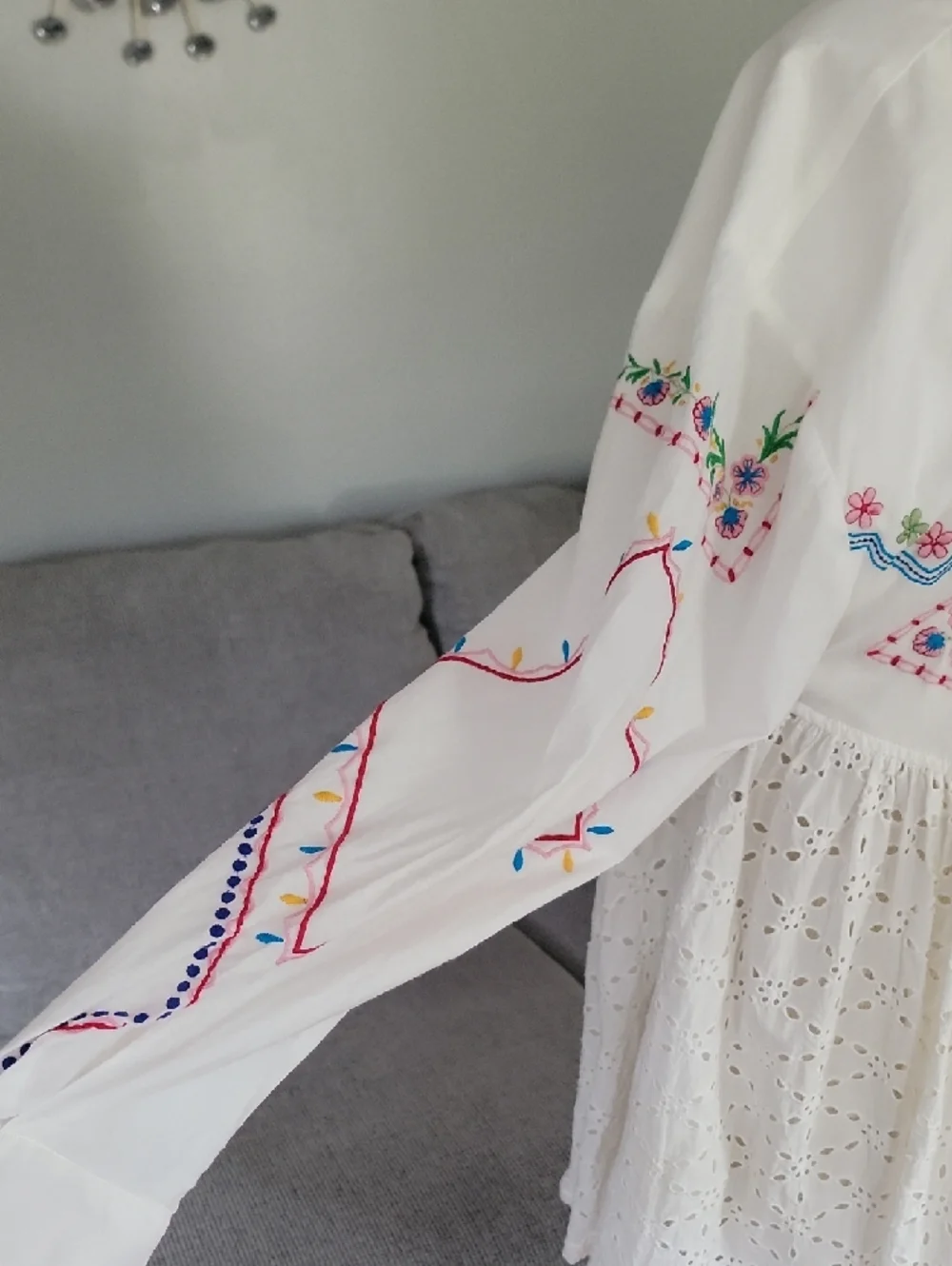 Anthropologie White Eyelet Midi Dress with Multicolor Floral Embroidery - Picture 5 of 6